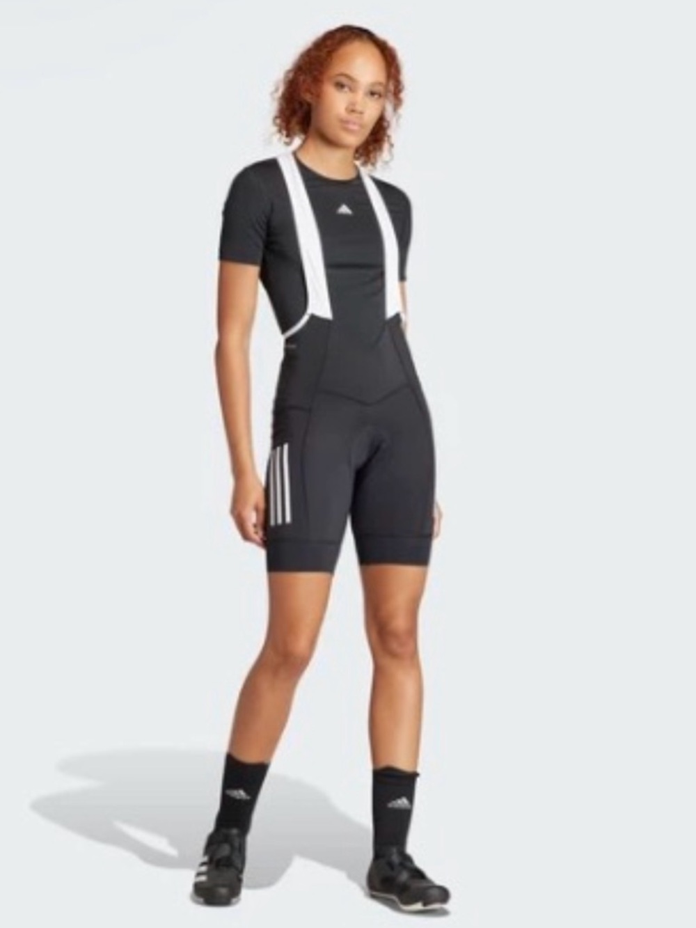 adidas Black Bib Bike Shorts with White Straps